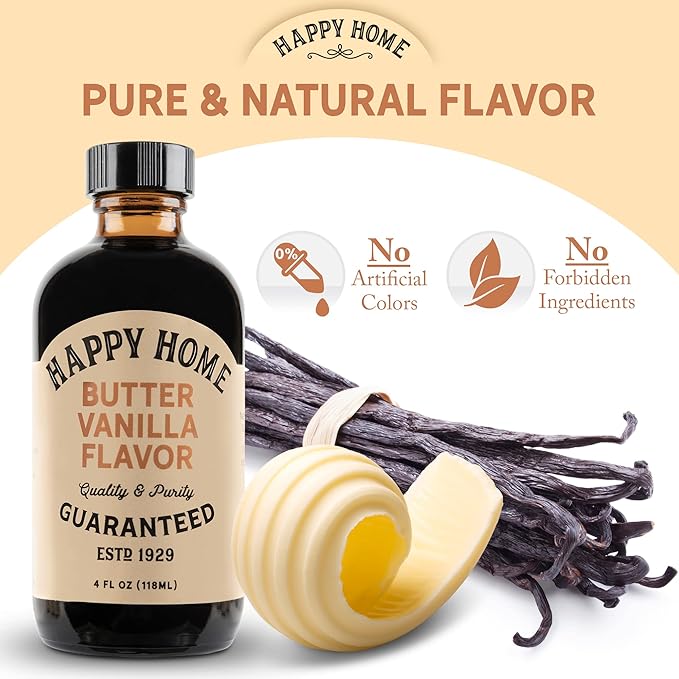 Happy Home Premium Natural Butter Vanilla Flavor - Certified Kosher, 4 oz. (Pack of 2)
