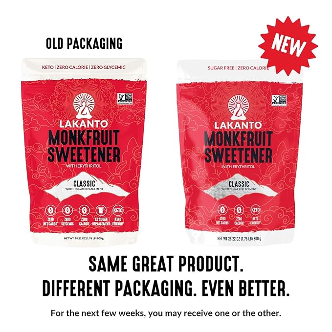 Lakanto Classic Monk Fruit Sweetener with Erythritol - White Sugar Substitute, Zero Calorie, Keto Diet Friendly, Zero Net Carbs, Baking, Extract, Sugar Replacement (Classic White - 1.76 lb Pack of 3)