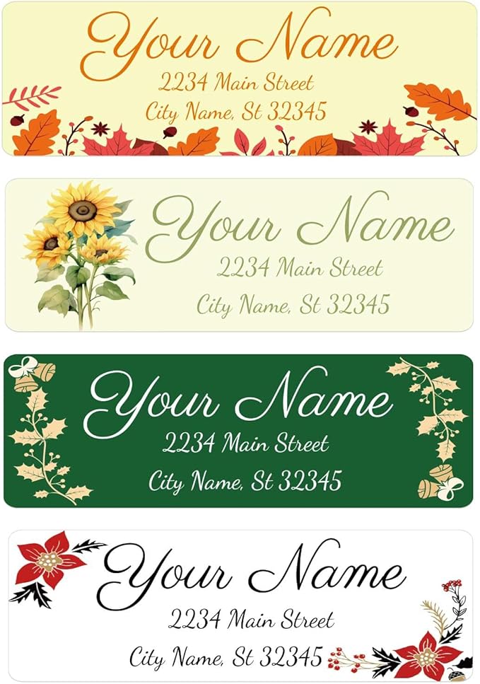 Personalized Address Labels mailing Labels Stickers Personalized Christmas Stickers 150pcs in Paper, Vinyl, Kraft Paper, Clear Material 0.75inchx2.5inch (Flower)