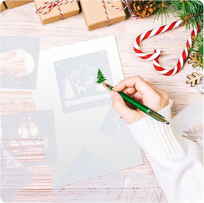 66 Pcs Small Stencils for Crafts Reusable 3 Inch Stencils for Painting on Wood DIY Craft Paint Template for Wall Home Decor Card Rock Canvas Drawing Holiday Ornament(Deer)