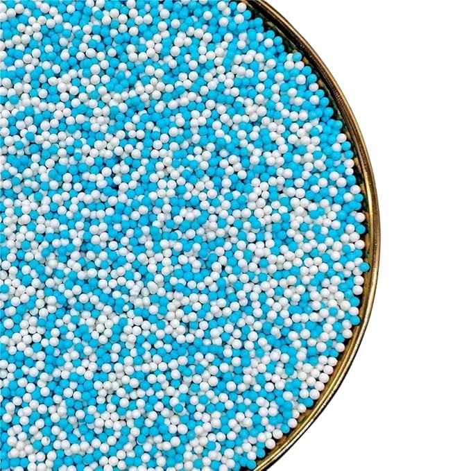 Christmas Sprinkles 130g/4.6oz,Blue White Edible Pearl Sprinkles for Cake Decorations, Baking, Ice Cream, Cookies, Cupcake Topper Edible Pearls Sprinkles - 2mm Matte White Sugar Pearls for Cake Decorating(2mm light blue white)