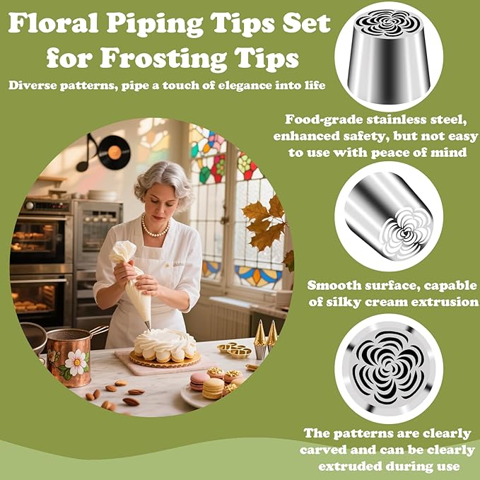 FANTEXY Extra-Large Russian Piping Tips Set,Russian Flower Piping Tips for Cake Decorating,Large Flower Piping Tip,Floral Piping Tips Set for Frosting Tips,Icing Rose Flowers for Cake Decorating,SL57