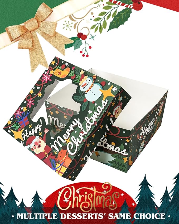 qiqee Christmas 12x12x6 Cake Box, 18 Sets Christmas Cake Box with Window ＆ 18 Sets 12" Christmas Snow Man Cake Round Boards, 12inch Cake Containers