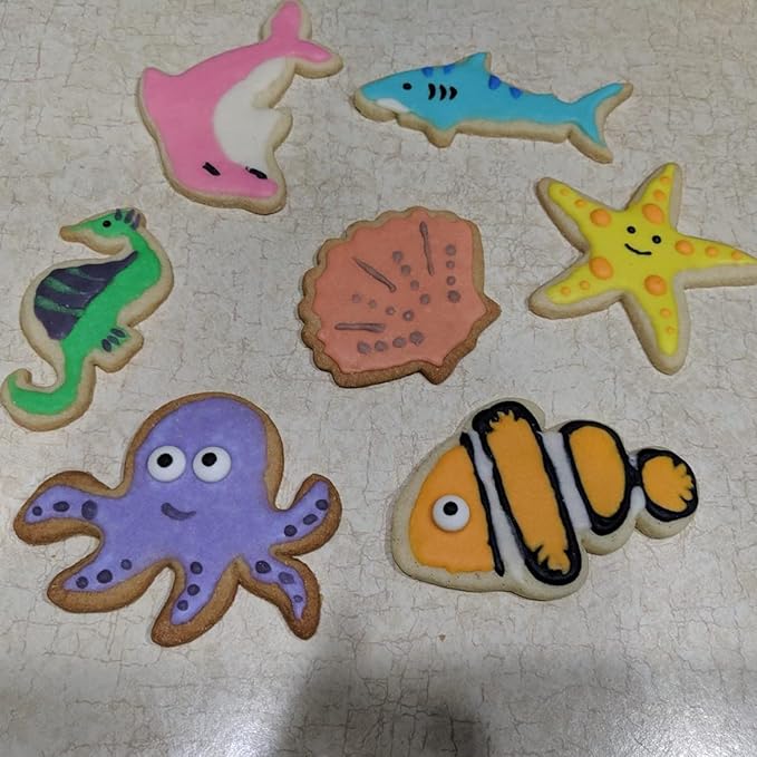 Under the Sea Creatures Cookie Cutter Set-3 inches-7 Piece-Shark, Seastar, Seashell, Seahorse, Whale, Octopus, Fish Cookie Cutters Molds for Kids Birthday Party Supplies Favors.