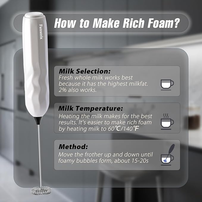 Handheld Milk Frother, Fast Powerful Drink Mixer Battery operated with Stainless Steel Whisk for Coffee (white)