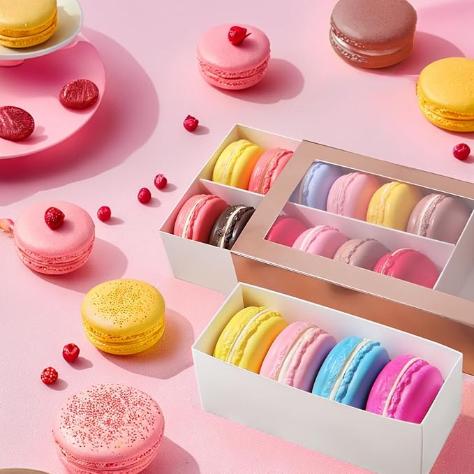 30 Macaron Boxes for 4 or 5 Macarons Gold Macaron Gift Boxes, Candy Boxes, Macarons Box with Clear Window (Interior Measurement 4.8" x 1.9" x 1.9" without Macaron inside)