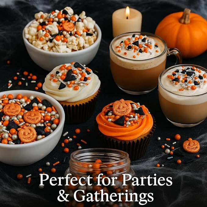 Confect Halloween Edible Sprinkles Bottle | Spooky Cake Decorations for Halloween Cupcakes, Cookies, Treats | Festive Sprinkle Mix for Baking – Witch, Ghost, Pumpkin Shapes – 4.2 Oz (HLWNBOX-BT-11)
