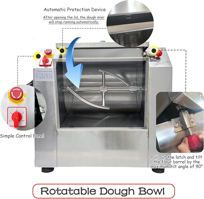 INTSUPERMAI 110V Commercial Dough Mixer Machine 50 KG Kneading Capacity Electric Food Mixer Flour Mixer 3000W/4HP for Dough Mixing Kneading