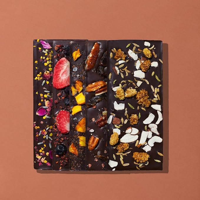 Spring & Mulberry Keepsakeable Holiday Gift Box - Dark Chocolate Bars - Refined Sugar Free Dark Chocolate Sweetened w/Dates, Gluten Free & Vegan Bar Treats - Embellished with Fruits & Florals Gift Set