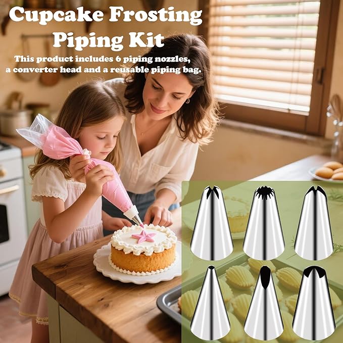 FANTEXY Piping Bags and Tips Set, Cake Decorating kit with1 Reusable Piping Bags, 6 lcing Tips, 1 Couplers, CupcakeFrosting Piping Kit, Cake Cupcake Piping Tips FrostingPiping Tools