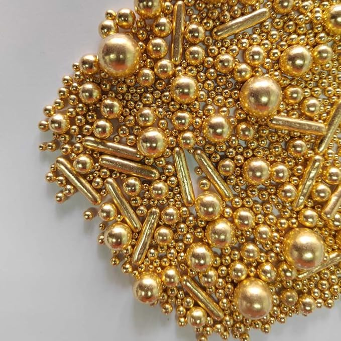 Edible Gold Pearl Sugar Sprinkles Candy Mix Size Baking Edible Cake Decorations Cupcake Toppers Cookie Decorating Wedding Party Valentine Halloween Christmas Supplies 85g/3oz