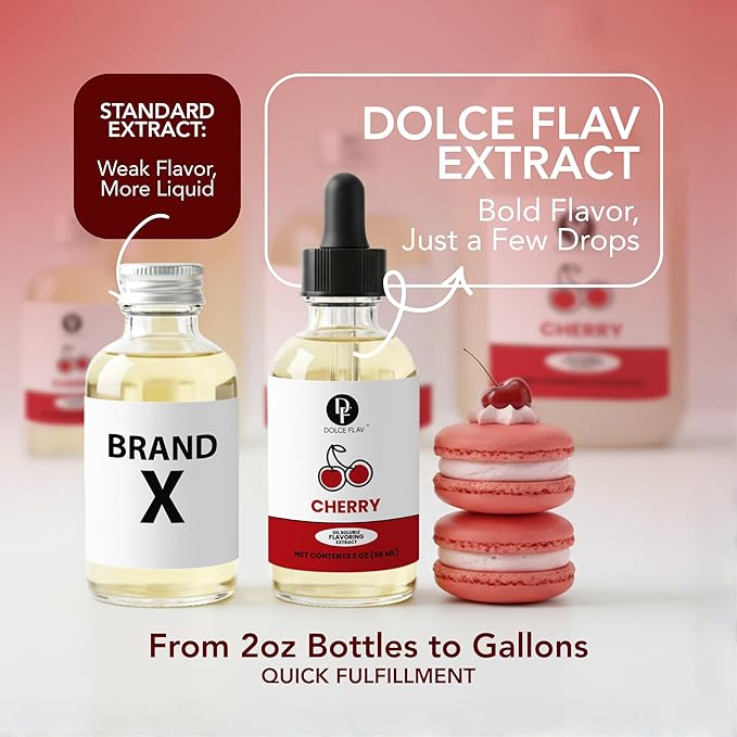 Dolce Flav Cherry Extract – 2 Ounce Oil-Soluble Kosher, Sugar-Free, Concentrated Fruity Flavor for Candy, Chocolates & Desserts, Includes Measured Dropper