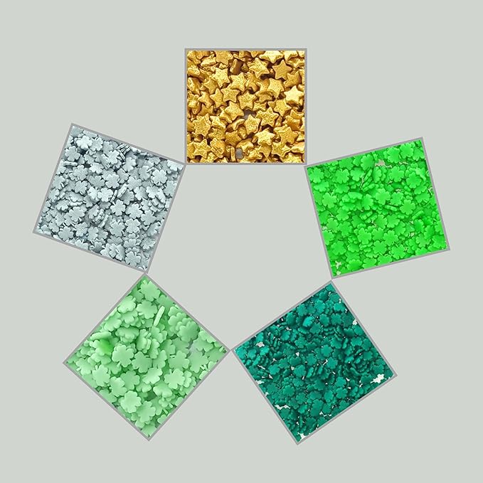 Confect St. Patricks Green & Silver Clover Sprinkles | Gold Star Sprinkles for Baking & Cake Decorative | Birthday Sprinkle mix pack of 5 | Soy-Free, Dairy-Free, Palm Oil-Free - 5 Oz