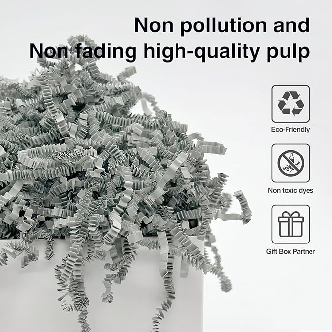 2LB Crinkle Paper Shred Filler for Bag Gift Box Basket Confetti Paper Shreded Stuffing Decorations(Grey)