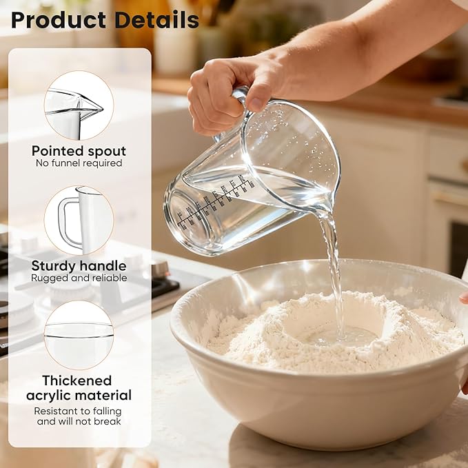 Plastic Measuring Cups - 4 CUP 4PCS Liquid Measuring Cups with Handle and Spout,Multiple Measurement Scales Acrylic Material Measure Cups (4CUPX4)