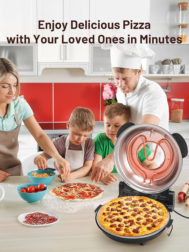 KEENSTAR Electric Pizza Oven Indoor with Glazed Ceramic Stone, 12-Inch Portable Countertop Pizza Maker with Adjustable Timer, 1200W Heat up to 800°F Pizza Maker with Viewing Window for Home DIY Pizza