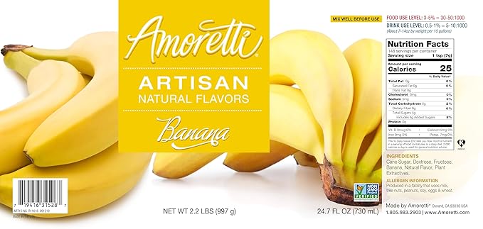 Amoretti - Natural Banana Artisan Flavor Paste, 2.2 lbs, Perfect For Ice Cream, Beverages, Cakes, and more, Preservative Free, Vegan, Gluten Free, No Artificial Sweeteners, Highly Concentrated
