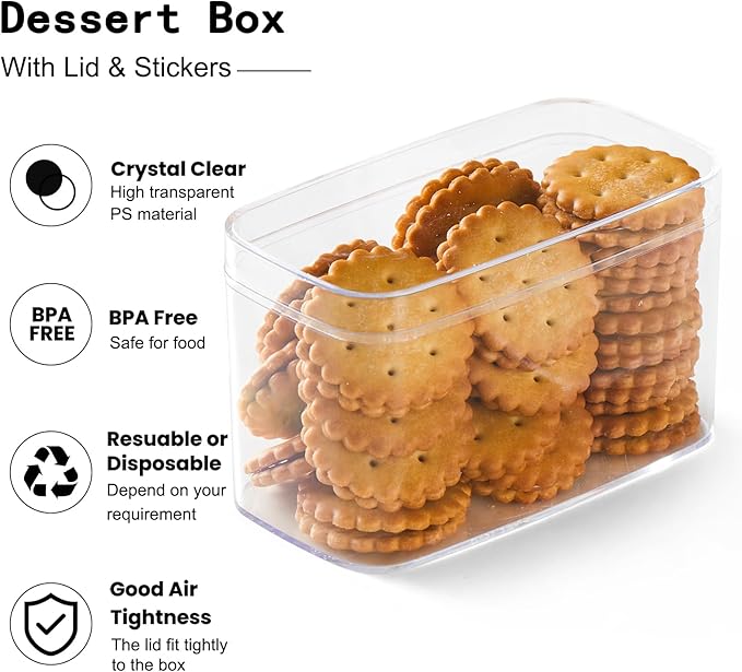 Plastic Rectangle Dessert Cups Boxes with Lids,Plastic clear packaging for baked,Cookie Tiramisu Containers for Fruit,Pudding,Mousse,Parfait Cups With Lids(8, Rect 4.6 * 2.4 * 2.7 IN-Boxes)