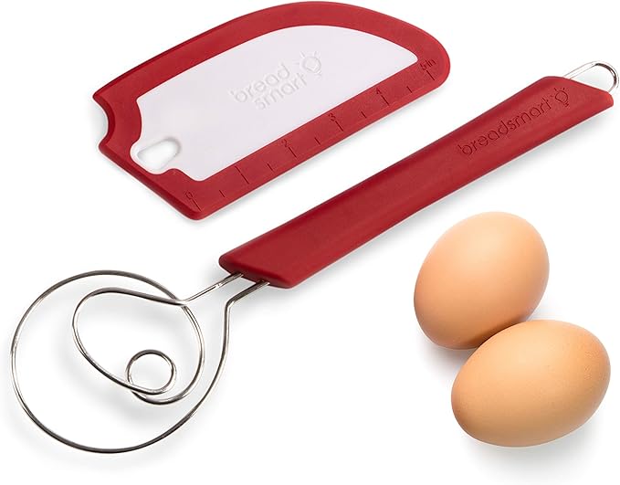 Breadsmart Artisan Bread Whisk and Bench Scraper Duo - Essential Dough Mixer Tools - Sourdough Bread Baking Supplies