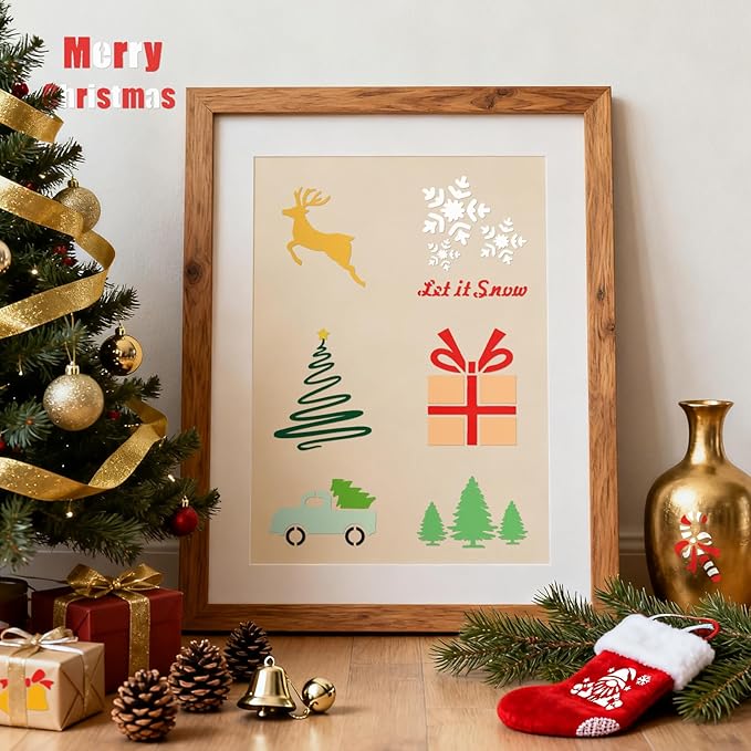 24 Pcs Small Christmas Stencils for Crafts Reusable 3x2 inch Christmas Stencils for Painting on Wood Fabric Paper Windows Cards Xmas Crafts Ornaments Wall Door Decoration (Christmas 0224)
