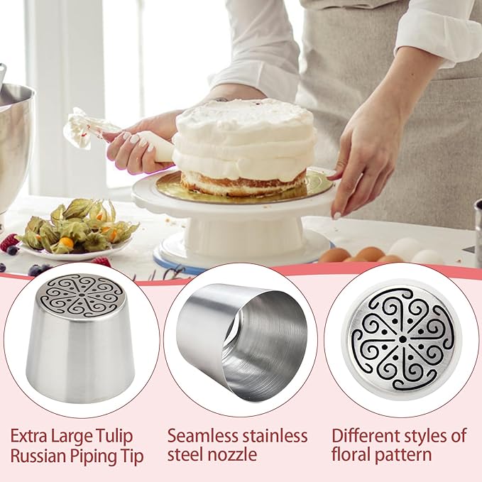 Extra Large Russian Piping Tips for Marshmallows Stainless Steel Flower Frosting Nozzles many styles Cake Decorating Baking tool for Buttercream, Cupcakes Cookies(SL59)