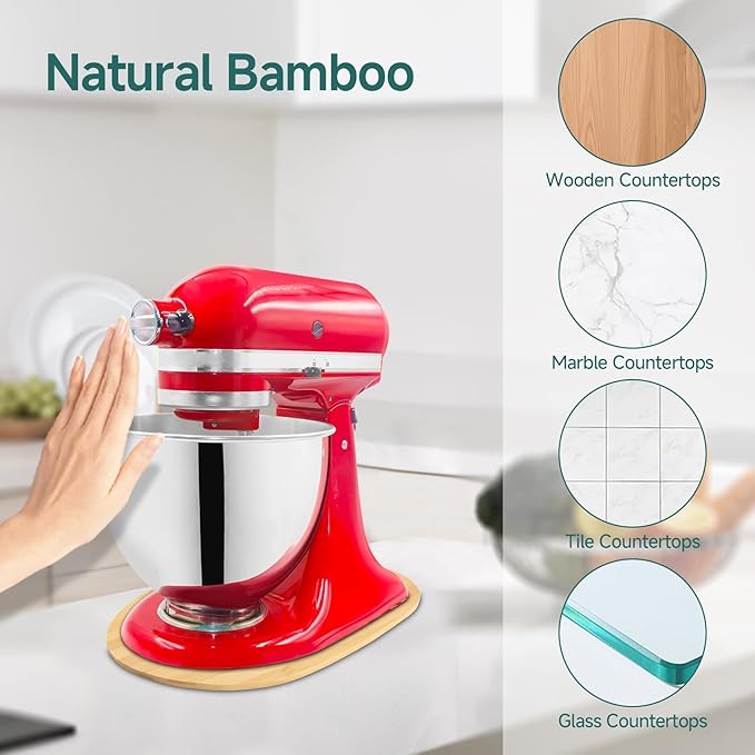 Mixer Slider Compatible with 4.5-5 QT Kitchen Aid Stand Mixers, Kitchen Countertop Storage Mover Sliding Caddy Mixer Slider Mat for Kitchen Aid Stand Mixer Accessories Attachment (Bamboo - Natura)