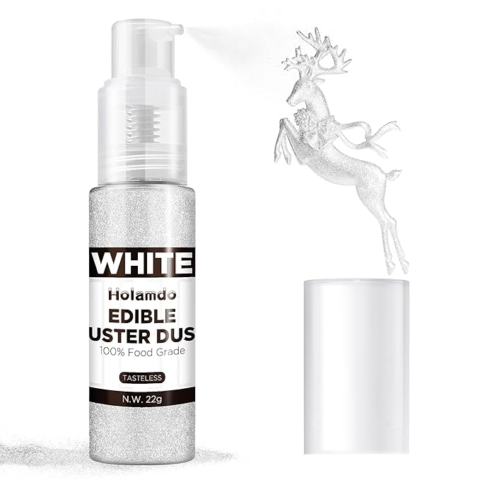 Edible Glitter Spray 22g (White) - Metallic Food Coloring Powder, Food-Grade Glitter, Metallic Shimmer Edible Color Powder - Flash Powder for Beverages, Cocktail, Cake Decorating, Baking, Icing, Candy