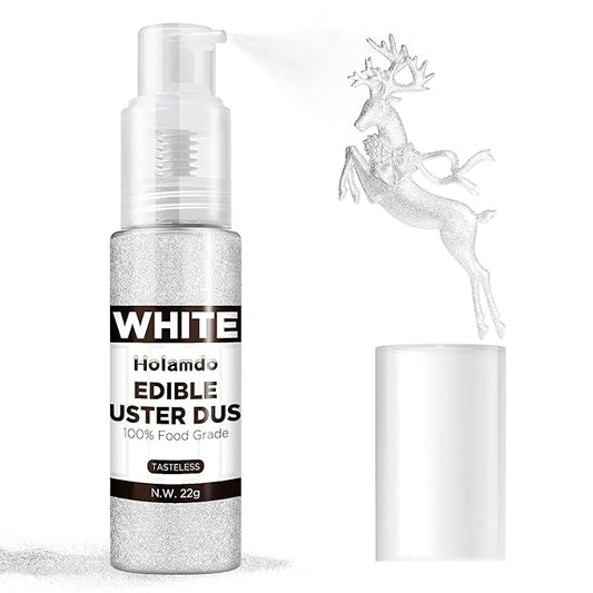 Edible Glitter Spray 22g (White) - Metallic Food Coloring Powder, Food-Grade Glitter, Metallic Shimmer Edible Color Powder - Flash Powder for Beverages, Cocktail, Cake Decorating, Baking, Icing, Candy