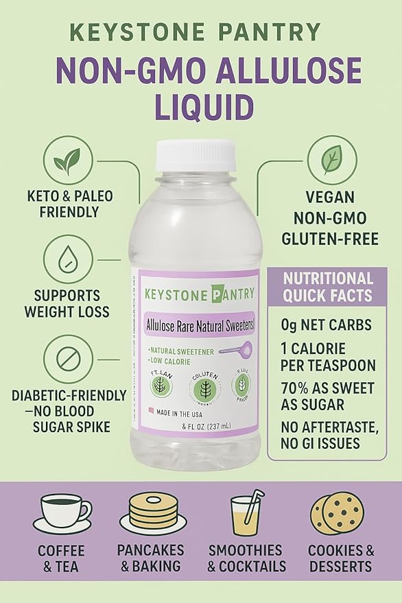 Keystone Pantry Liquid Allulose 1 Pint | Natural Low Calorie Sweetener for Coffee, Tea, Baking & Cooking | Keto, Diabetic Friendly, Zero Net Carbs, Vegan, Gluten Free, Non-GMO, Kosher