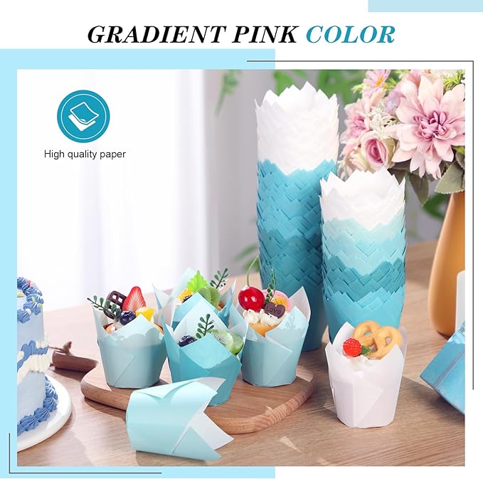 Havawish 500 Pcs Standard Size Gradient Green Tulip Cupcake Liners, Party Cupcake Baking Liners Greaseproof Wrappers Muffin Liner Holders for Wedding Birthday Baby Shower Holiday Party Baking Cups
