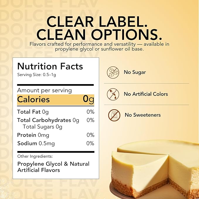 Dolce Flav Cheesecake Extract – 2 Ounce Water-Soluble Kosher, Sugar-Free, Concentrated Creamy Flavor for Desserts, Frostings & Pastries, Includes Measured Dropper