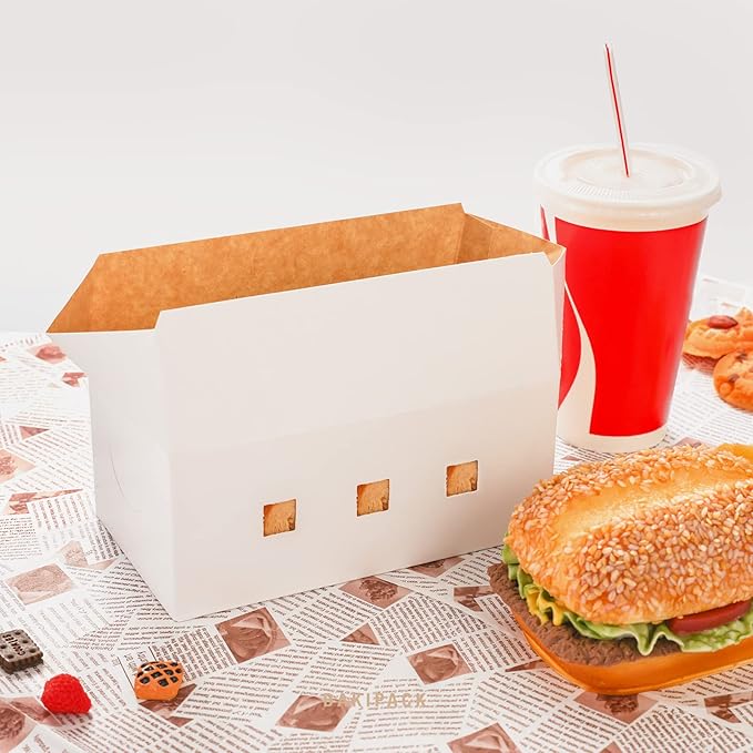 20 Rectangle Take Out Food Containers, 7x4x3 Inches, White Cardboard Lunch Boxes, Catering Boxes, Take Out Boxes-Fast Top, Paper Food To Go Boxes