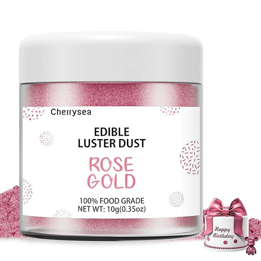 Edible Luster Dust Rose Gold10 Grams, Food Grade Cake Luster Dust Tasteless Dessert Dusting Powders for Baking Cherrysea Food Coloring Powder for Cupcakes, Cake Pops,Fondant,Chocolate, Candy