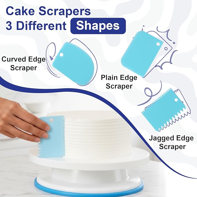 222 PCS Cake Decorating Kit - Includes Cake Turntable, Leveler, Piping Bags and Tips Set, 2 Frosting Spatulas, 3 Scrapers, 100 Cupcake Liners, Booklet and more Decorating Supplies