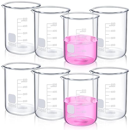 8 Pcs 500 ml Glass Lab Beaker 3.3 Borosilicate Glass Measuring Cup with Spout Low Form Glassware for Laboratories Classrooms or Home Use