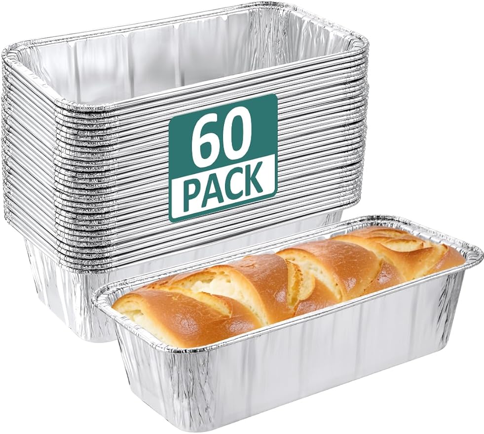 60 Pack 8.5x4.5x2.5 Disposable Aluminum Loaf Pans - 2 Lb Small-Aluminum-Foil-Pans-Tin-Foil-Baking-Pans-Tin-Trays-Food-Containers-for-Baking-Cakes-Bread-Meat-Loaves