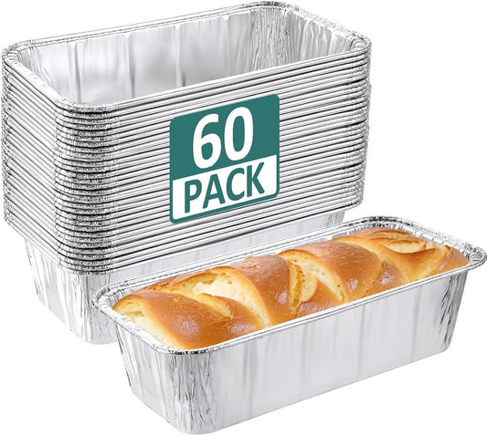 60 Pack 8.5x4.5x2.5 Disposable Aluminum Loaf Pans - 2 Lb Small-Aluminum-Foil-Pans-Tin-Foil-Baking-Pans-Tin-Trays-Food-Containers-for-Baking-Cakes-Bread-Meat-Loaves