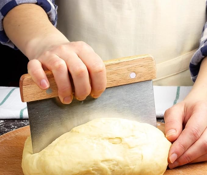 6-inch Stainless Steel Dough Scraper | Wooden Handle | Food Scraper for Bread and Pastry [1PK]