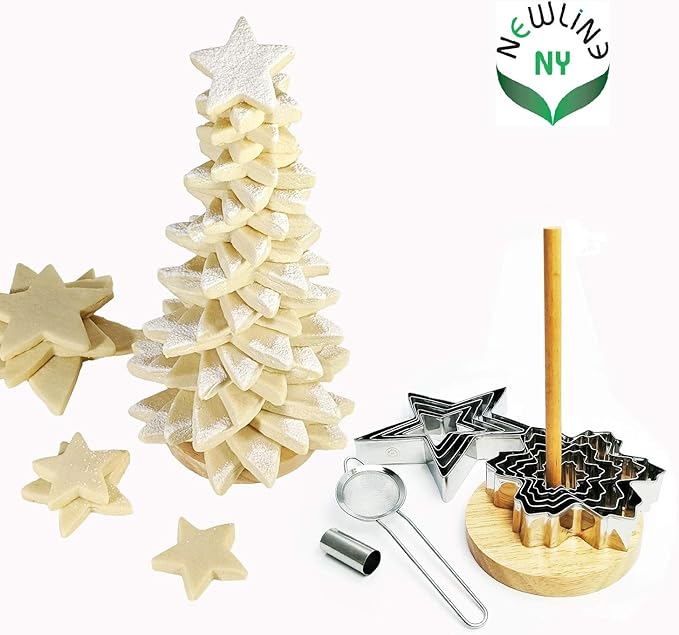 NewlineNY Star Shaped Cookie Molds: 16 Pcs Set to Create Christmas Tree-Like Display with Recipe
