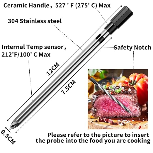 500ft Smart Wireless Meat Thermometer for BBQ, Wireless Thermometer with IP66 Waterproof, Bluetooth Meat Thermometer for Gift, Kitchen, Smoker,Grilling, Oven, Rotisserie | iOS & Android