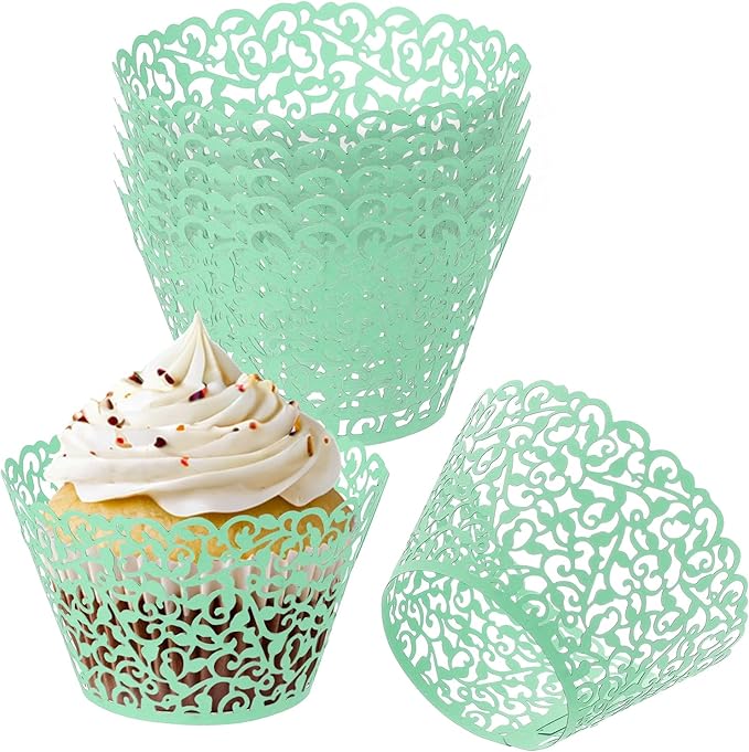 PATIKIL Cupcake Wrappers Paper, 50 Pack Baking Cups Standard Vine Decoration for Anniversary Birthday Weddings and Parties, Green
