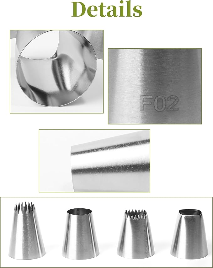 4Pcs X-Large Stainless Steel Square Round Piping Nozzles Set,Stainless Steel Icing Nozzles Piping Kit for Cake Decorating,Piping Tips Set