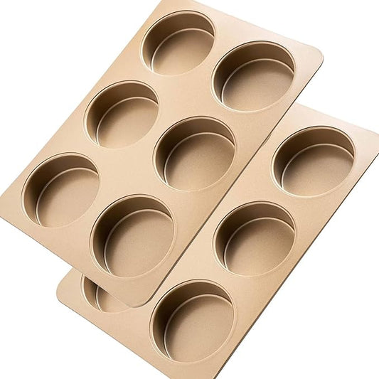 2 Pack Hamburger Bun Pan, Nonstick Hamburger Bread Forms 4 Inch Cake Pan Mini Round Disc Pan for Baking Burger Buns English Muffin Whoopie Pies Muffin Top
