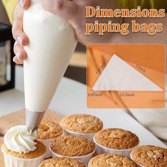 XSEINO Disposable Piping Bags, 12 Inch - 200PCS Heavy Duty Anti Burst Pastry Bags With Bump Non-slip Design For Icing and Frosting and Cookies Decoration Bags(Thickened)