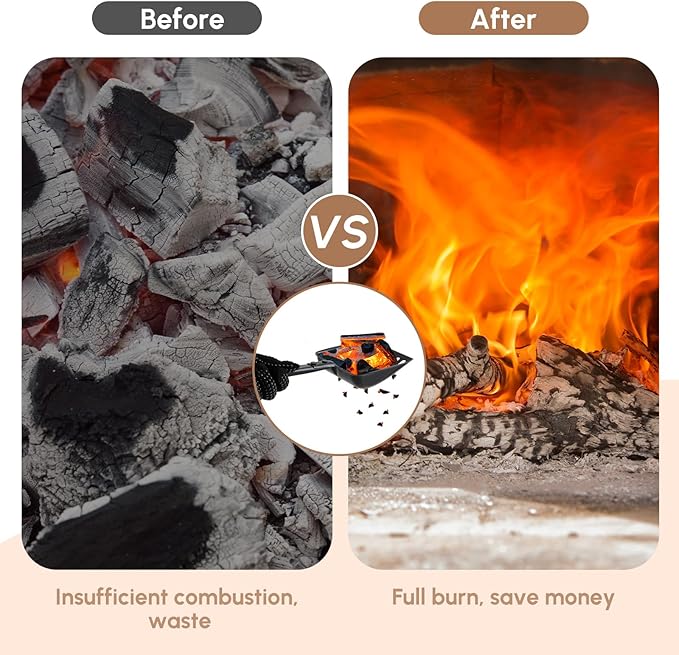 3 Pcs Fireplace Ash Sifter Oven Shovel Hollow Out Ember Recovery Tool Shovel Heat Resistant Silicone Glove Brush Scoop Charcoal (Innovative Model,Iron)