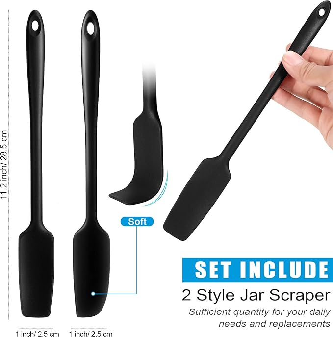2 Pieces Long Handle Silicone Jar Spatula Non-Stick Rubber Scraper Heat Resistant Spatula Silicone Scraper for Jars, Smoothies, Blenders Cooking Baking Stirring Mixing Tools, Black