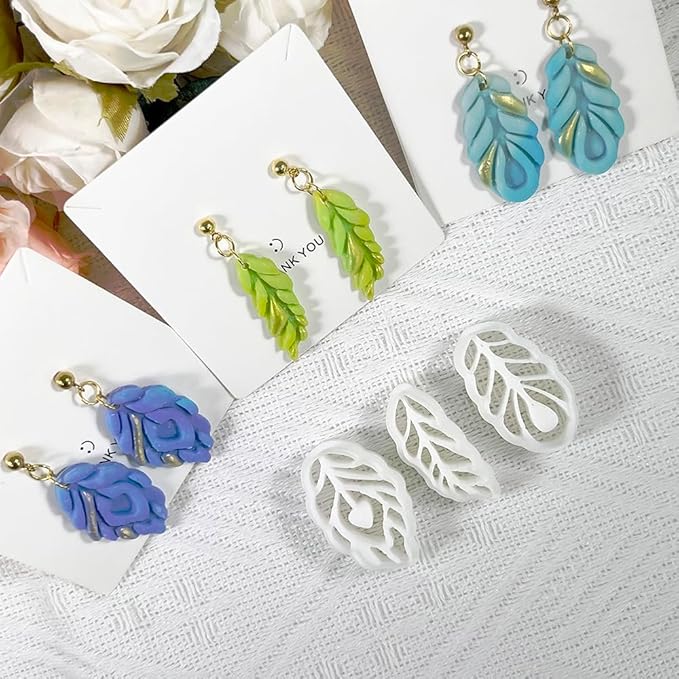 Polymer Clay Cutters Feather Leaf Set – 3PCS Boho Clay Earring Cutters for Polymer Clay Jewelry, Hollow Leaf Clay Cutters Shapes and Tools for DIY Earrings and Crafts