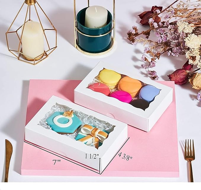 50PCS 7x4⅜x1½ Inch Cookie Boxes with Window Chocolate Truffle Boxes Brownie Boxes Bakery Pastry Gift Boxes Soap Boxes Dount Boxes Browine Cake Boxes Treat Boxes for Party Favors Christmas
