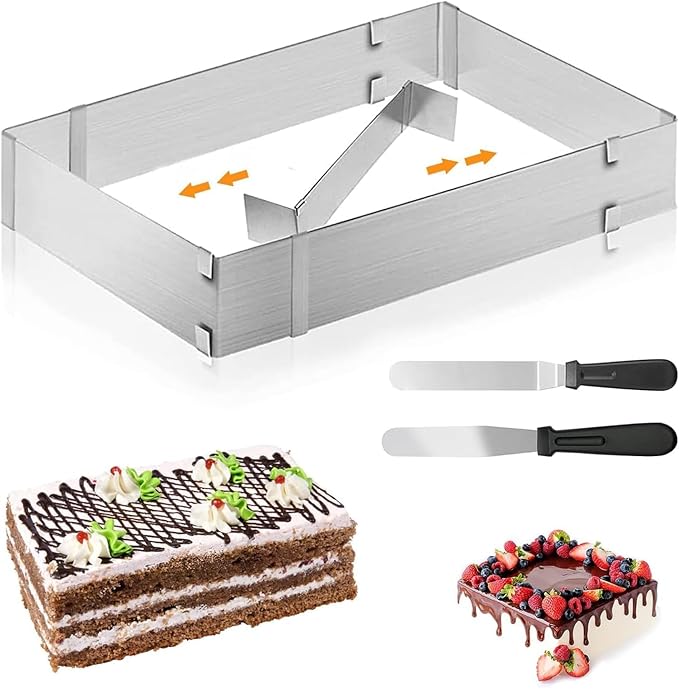 Cake Ring,Cake Mold,Adjustable Rectangle Mousse Cake Ring Mold from 5.9" to 11",Square Shaped Mousse Cake Cutter Baking Mold Pastry Baking Tool for Birthday Cake, Party Dessert, Handmade Snack