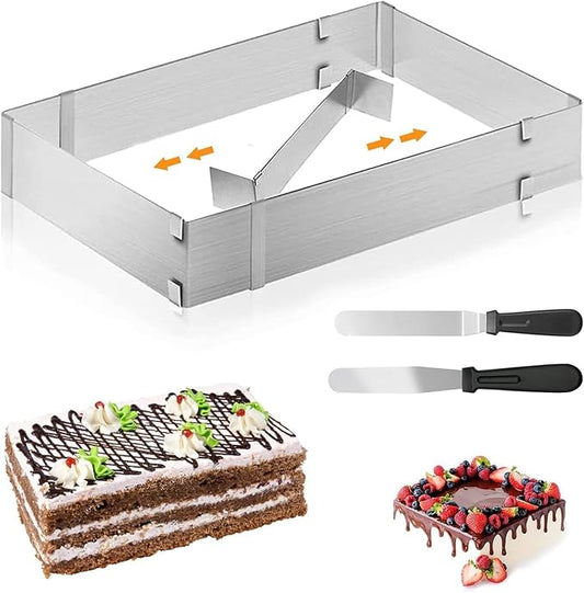Cake Ring,Cake Mold,Adjustable Rectangle Mousse Cake Ring Mold from 5.9" to 11",Square Shaped Mousse Cake Cutter Baking Mold Pastry Baking Tool for Birthday Cake, Party Dessert, Handmade Snack